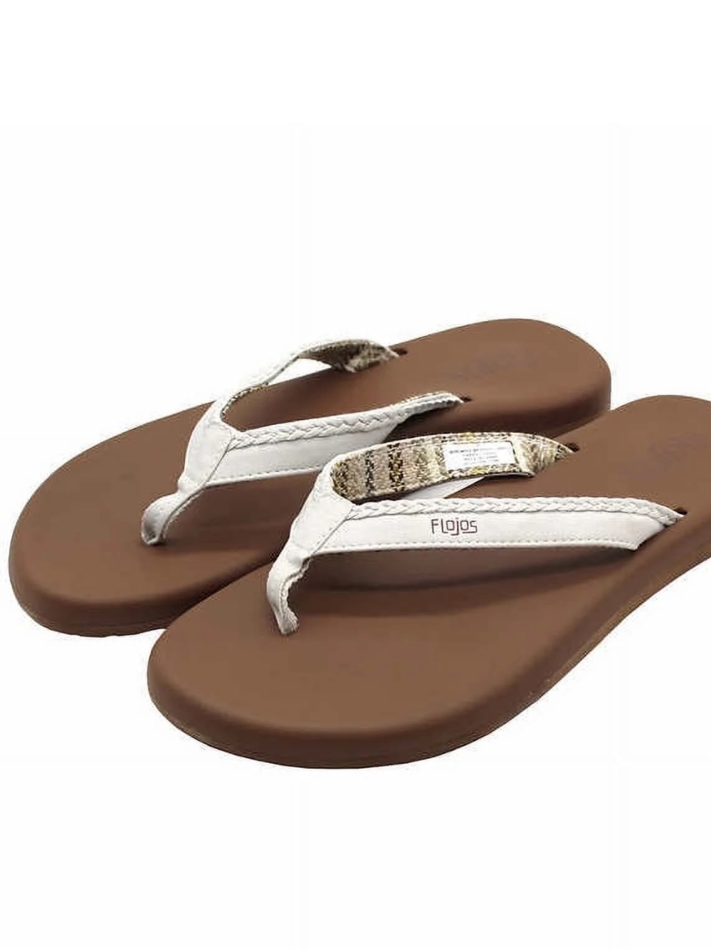 Flojos White Strap Brown Footbed Women's Flip Flops